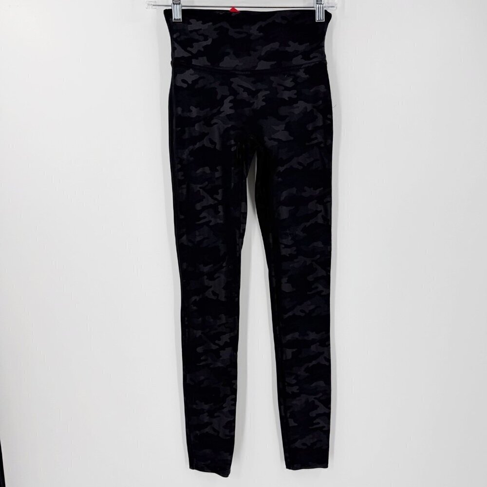Spanx Black Camo Faux Leather Leggings S